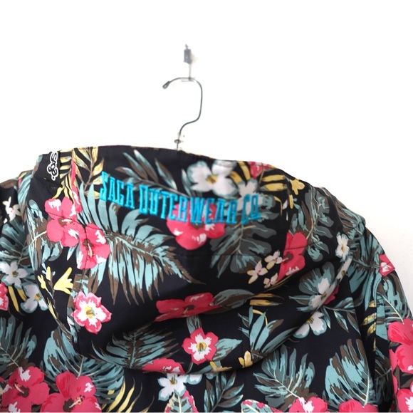 Saga Outerwear Floral Flower Jacket Hooded Soft-Shell Windbreaker Large Logo M - Picture 10 of 12